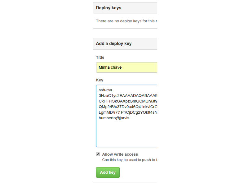 Adding the deploy key at GitHub